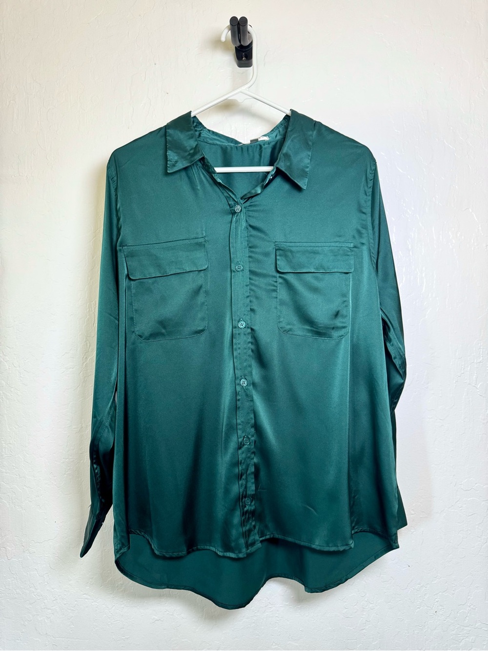Industry Emerald Satin Button-Down Blouse